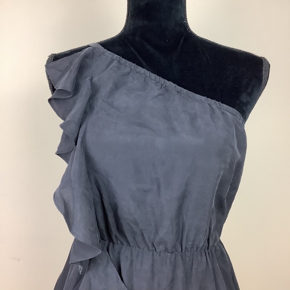 CLUB MONACO SILK BLACK ONE SHOULDER RUFFLED DRESS - Picture 4 of 9